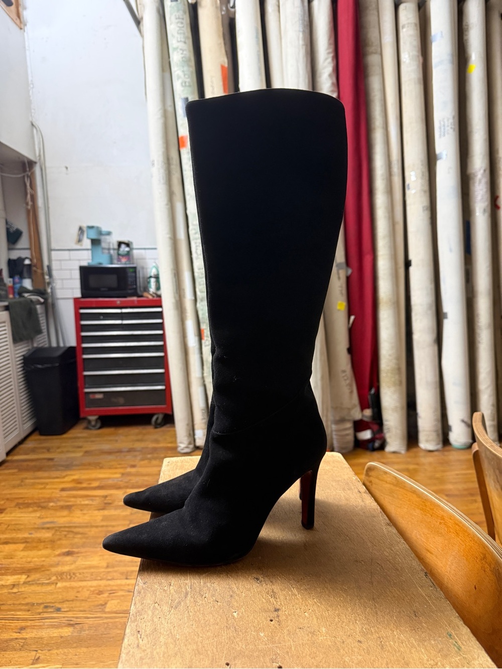 Black Knee-High Pointed 3” Stiletto heel Boots 3” red bottom Christian Louboutin